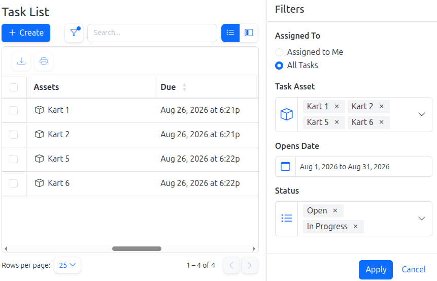 Placeholder for filtering tasks by asset
