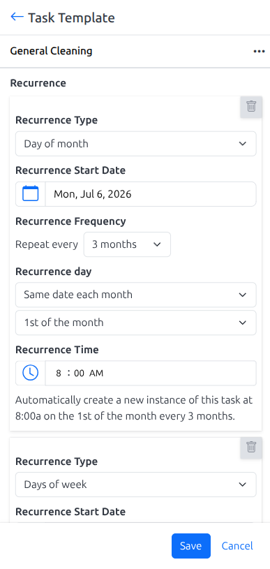 Arbetso recurring task configuration