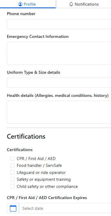 User Information profile